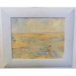 Maureen Cherry, signed oil on board, Beach scene with figures, 39 x 48cm