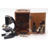 Early 20th century black and polished steel finished monocular microscope, Officine Galileo, No