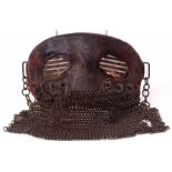 WWI period Tank Crew splatter mask, the kidney shaped and leather covered front with cut diagonal