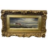 A Everard Read, signed oil on board, Cows by waters edge, 10 x 26cm