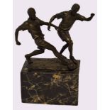 Milo, signed bronzed group of two footballers, on a marble base, 24cm high