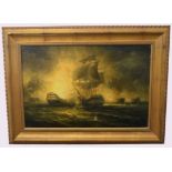 James Harvey, one signed, pair of modern oils on panel, Naval battle scenes, 40 x 60cm (2)