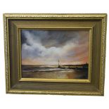 James J Allen, signed and dated 76 oil on board, "Gorleston Morning", 14 x 19cm