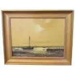 William Frederick Burton, signed oil on board, Boats in an estuary, 30 x 39cm