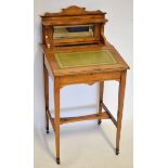 Edwardian faded rosewood boxwood strung ladies desk, raised back with central mirror over pen