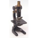 Early 20th century black finished and lacquered brass monocular microscope, C Baker - London, 12698,