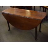 Mahogany large drop leaf table, two D-ended drop flaps, tapering supports and pad feet, 135cm wide