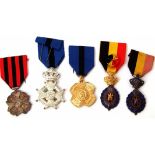 Mixed Lot: five various Belgian orders and decorations including the Order of Leopold II (gilt),