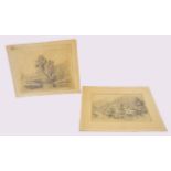 John Berney Ladbrooke, one signed and one monogrammed, two pencil drawings, Landscape scenes, 27 x