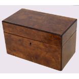 Victorian walnut tea caddy of rectangular form, the interior fitted with two sliding domed lidded