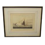 William Daniell, hand coloured aquatint, Distant view of the Needles and Hurst Castle, 17 x 24cm