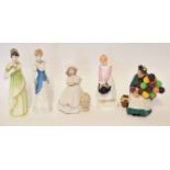 Group of figurines including Royal Doulton The Balloon Lady and Royal Doulton Polly put the kettle