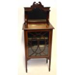 Edwardian mahogany mirror back side cabinet with swan neck pediment over glazed front enclosing