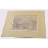 Attributed to John Joseph Cotman, pencil drawing, Landscape study, 14 x 20cm, mounted but unframed