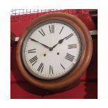 Early 20th century oak cased dial wall clock, the moulded and sectioned surround to a spun brass