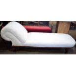 Victorian day bed, curved end and splay back with short ring turned supports, 180cm long