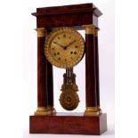 19th century French mahogany and gilt metal mounted portico clock, the plinth shaped pediment with