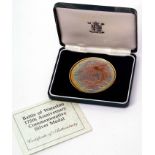A Royal Mint Battle of Waterloo 175th commemorative silver medal, together with its original