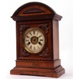 Early 20th century German walnut cased mantel clock, HAC, the case with overhanging cornice and