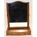 Early 19th century oak cross-banded toilet mirror, the base fitted with two drawers, 48cm wide