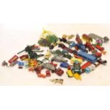 Boxed collection of mixed Dinky toys, and other toys including two bags of marbles