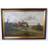 John G Mace, signed and dated 87, oil on board, Country landscape with horse, 40 x 60cm