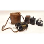 Cased pair of vintage brass and black lacquered binoculars, inscribed "Iris, France", 13cm long, a