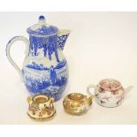 Japanese porcelain coffee pot and cover, together with two pieces of Satsuma ware, the coffee pot 21