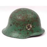 Austrian M 1916/1917 steel helmet with painted green finish and applied decal, fitted with a