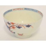 Lowestoft slop bowl decorated in Redgrave style with a fence rock work and foliage pattern, 11cm