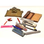 Packet: assorted vintage/modern pens and pencils, together with an early 20th century brass ink
