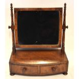 18th century mahogany toilet mirror, plain swivel mirror raised on ring turned uprights and the