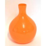 Murano orange coloured glass vase of baluster shape with tapered neck, Murano paper label to side,