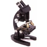 Mid-20th century black finished and chrome binocular microscope, Cooke, Troughton & Simms Ltd -