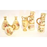 Collection of late 19th/early 20th century Royal Worcester blush ground wares with gilt and floral