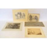 Folder of assorted pencil drawings, charcoal etc, assorted sizes, some mounted but unframed (5)