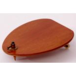 Early 20th century mahogany and lacquered brass planchette of plain shaped ovoid form set with two