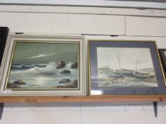 OIL ON CANVAS OF A SEASCAPE TOGETHER WITH A FURTHER WATERCOLOUR BY JACK CONNELL