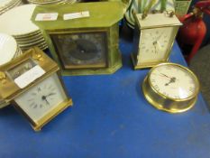 ONYX CASED ELLIOT MANTEL CLOCK TWO FURTHER MODERN CLOCKS AND A MODERN BRASS CASED CARRIAGE CLOCK