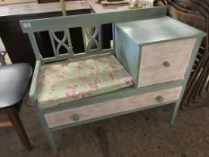 GOOD QUALITY PAINTED TELEPHONE TABLE WITH UPHOLSTERED CUSHION