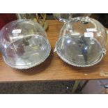 TWO DOMED CAKE DISPLAYS ONE WITH FINIAL ONE WITHOUT