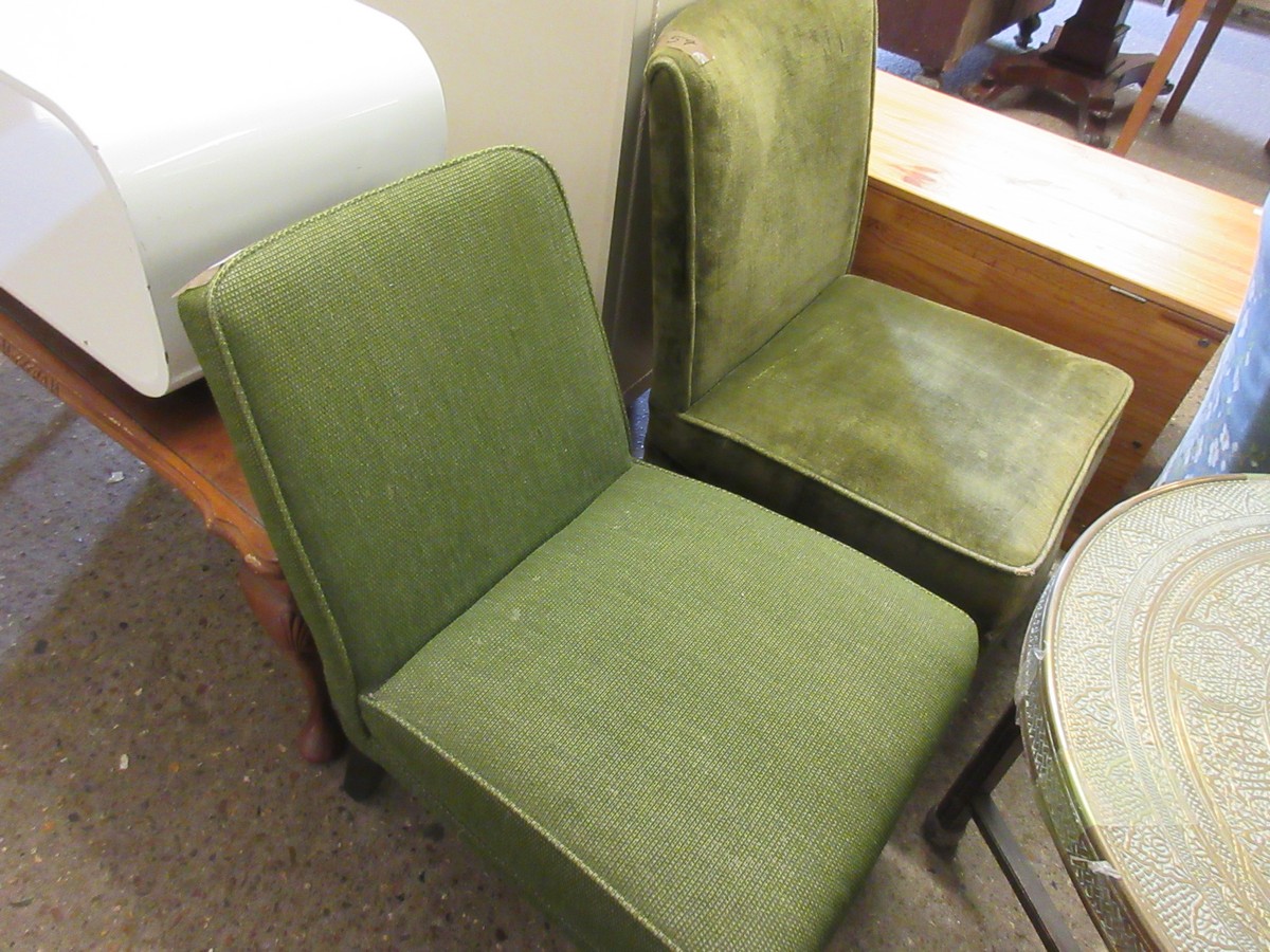 TWO GREEN UPHOLSTERED BEDROOM CHAIRS