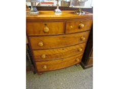 VICTORIAN SATINWOOD BOW FRONTED TWO OVER THREE FULL WIDTH DRAWER CHEST WITH TURNED KNOB HANDLES