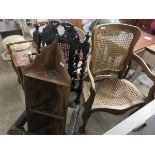 VICTORIAN GOTHIC HALL CHAIR TOGETHER WITH A PINE CORNER CUPBOARD AND BEECHWOOD FRAMED ARMCHAIR (CANE