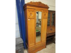 EDWARDIAN SATINWOOD SINGLE MIRRORED DOOR WARDROBE WITH FULL WIDTH DRAWER TO BASE