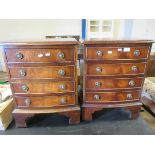 PAIR OF REPRODUCTION BOW FRONTED FOUR DRAWER BEDSIDE CHESTS WITH RINGLET HANDLES