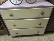 PURPLE AND CREAM PAINTED THREE DRAWER CHEST