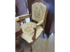 LOUIS XV STYLE ARMCHAIR WITH EMBROIDERED SEAT BACK AND ARMS