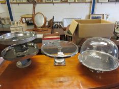 FOUR ASSORTED CAKE STANDS ONE WITH DOME