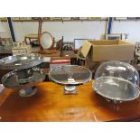 FOUR ASSORTED CAKE STANDS ONE WITH DOME